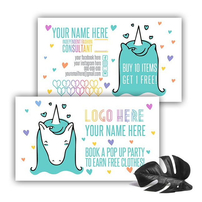 Unicorn Logo Teal Punch Business Card