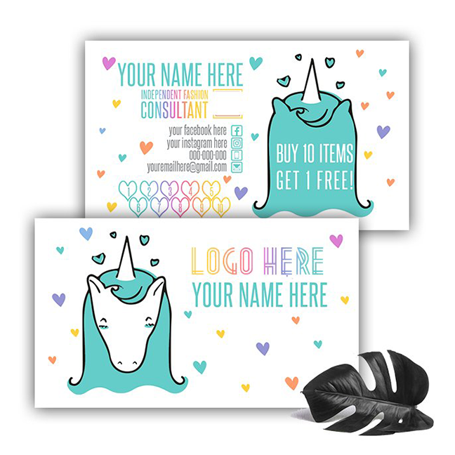 Unicorn Teal Horizontal Punch Business Card